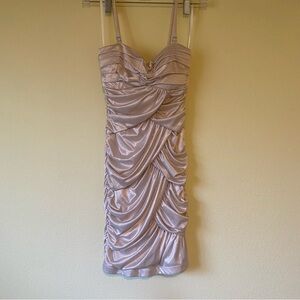 Shiny Cream Spaghetti Strap Mini Dress